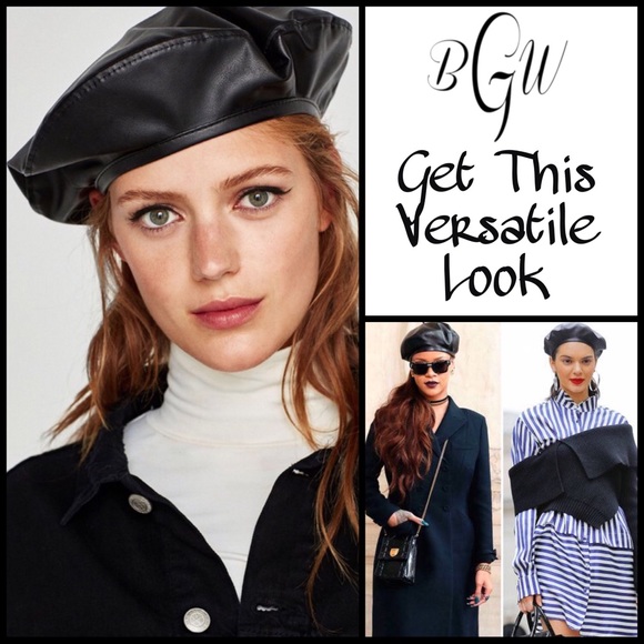 🆕5⭐️Black French Faux Leather Beret - Picture 2 of 4